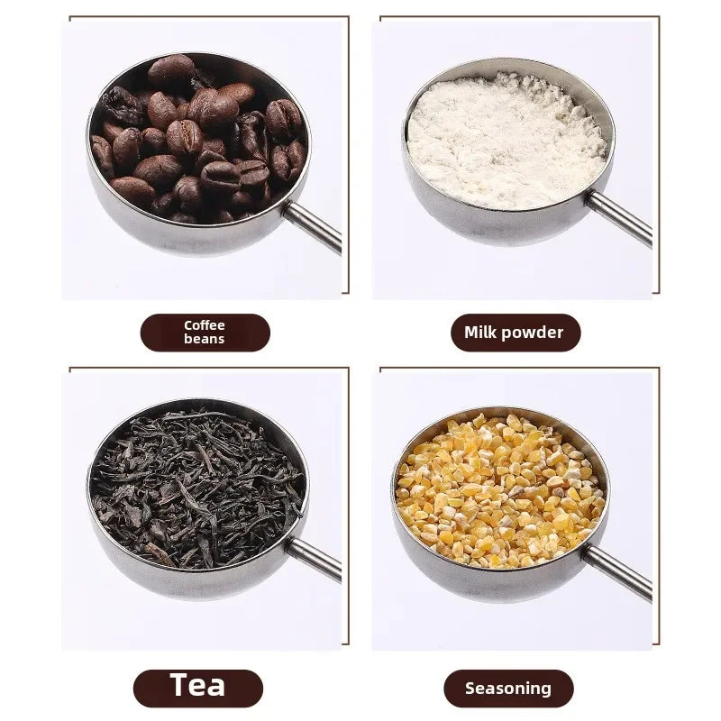 Wood‑Handle 304 Stainless Steel Measuring Spoon Scale Mark Coffee Powder Seasoning Baking Tool Measuring Spoon Quake