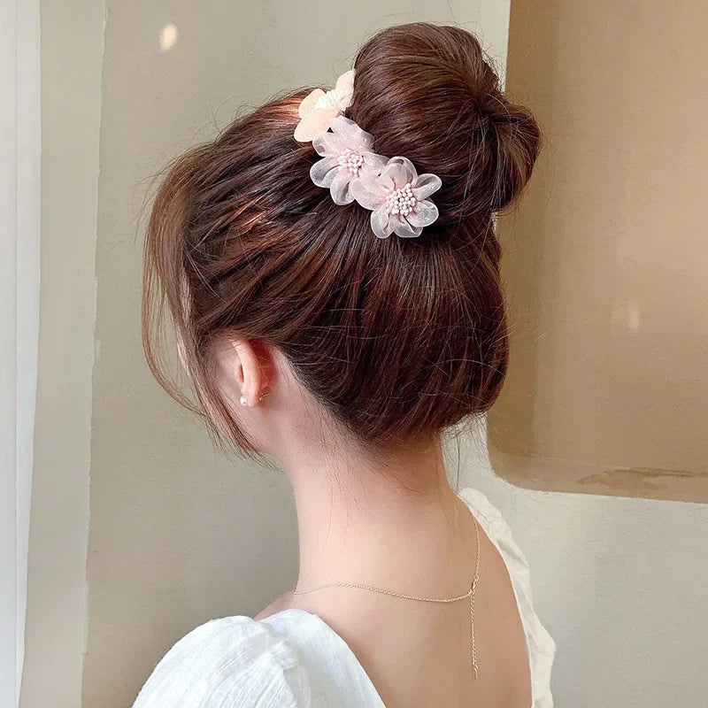 Chiffon Flower Hair Clip Magic Bun Curler Hair Styling Twist Maker Tool Dount Twist Hair Accessories Women Girl Hair Braide Tool Quake