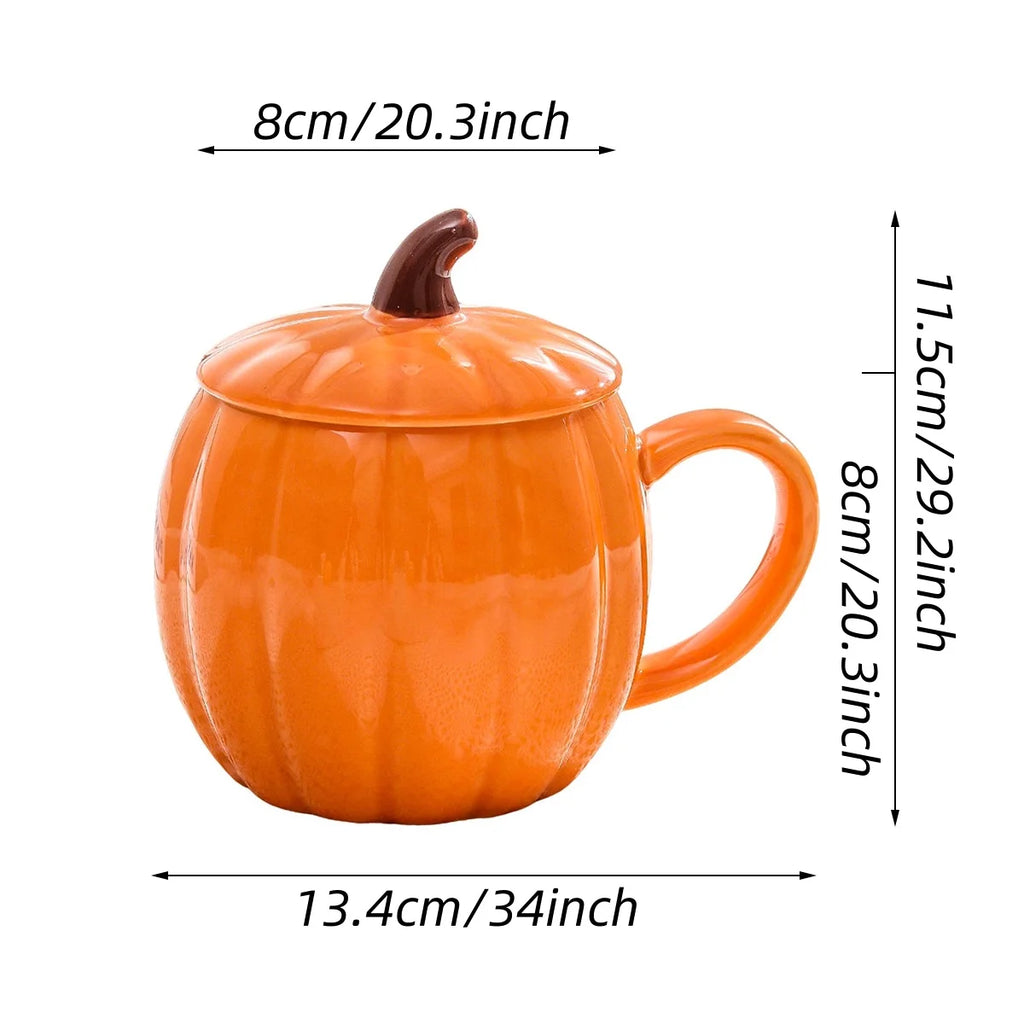 1/2 PCS Cute Pumpkin Ceramic Mug with Lid, 450ml, Coffee Water Milk Oatmeal Cup, Gift for Christmas Halloween Easter Kids Quake