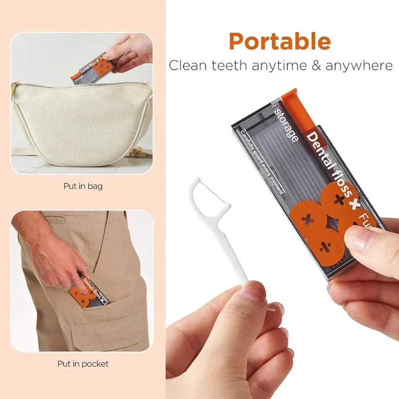 Portable Floss Dispenser Includes 10Pcs Floss Automatic Ejectable Floss Organiser Oral Care Press-on Disposable Flossing Sticks Quake