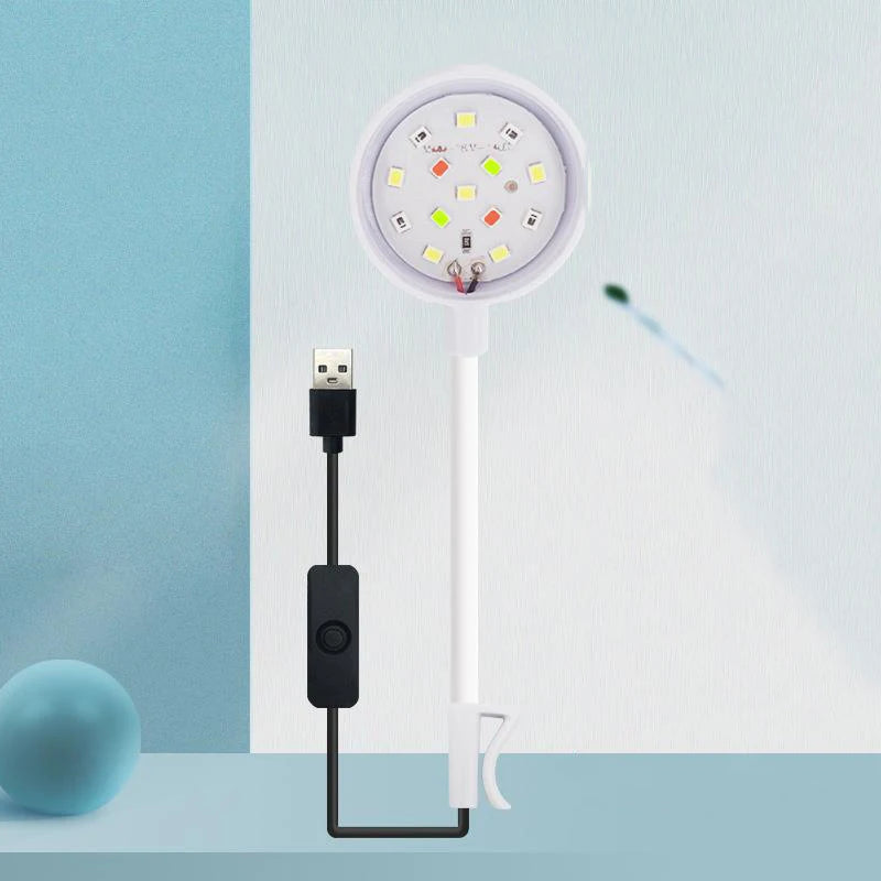 Aquarium Light With Adapter LED Clip On Fish Tank Light, Small Full Spectrum USB Light 360° Rotation Lighting Quake White