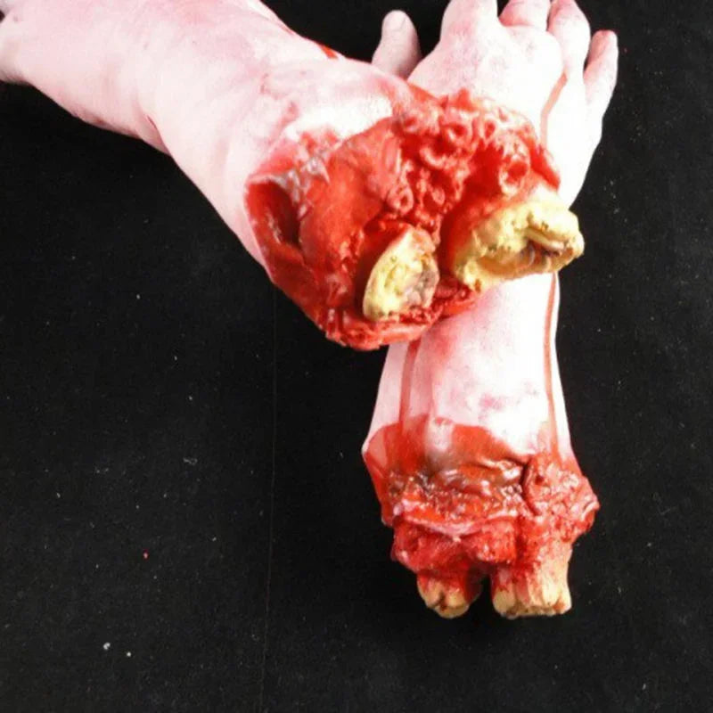 Scary Simulation Life Size Arm Halloween Horror Fake Arm Hand Latex Cut Off Hand Bloody Halloween Prop Haunted Party Decoration Quake