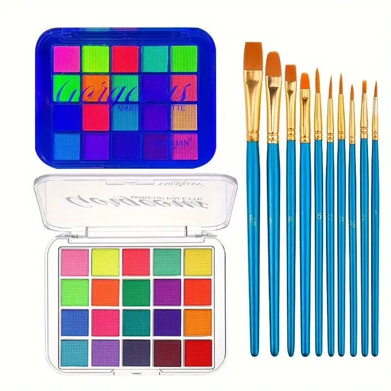 20 Colors UV Black Light Makeup Neon Face Body Painting Palette Luminous Makeup for Carnival Halloween Masquerade Music Festival Quake