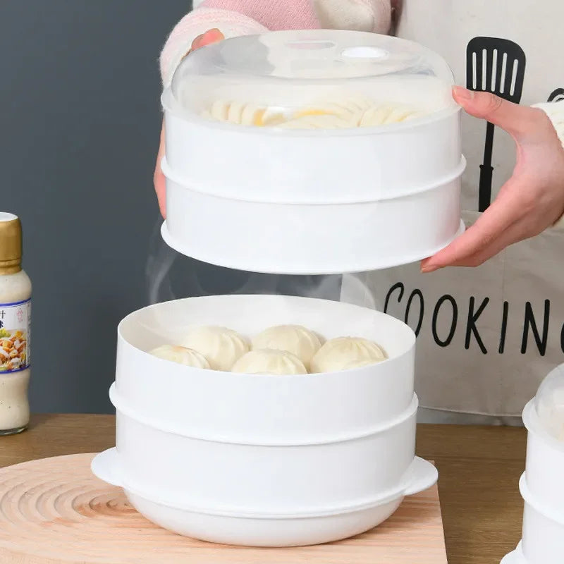 Double Plastic Steamer Microwave Oven Circular Covered Steamer Stackable Rice Cooker Steamer Grille Kitchen Cooking Accessories Quake