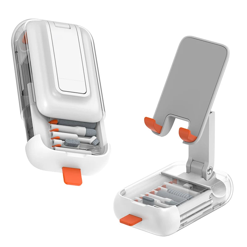 19 in 1 Electronics Cleaning Kit with Foldable Phone Holder Keyboard Cleaner Screen Cleaning Tool Set for Laptop/Camera/Tablet Quake White