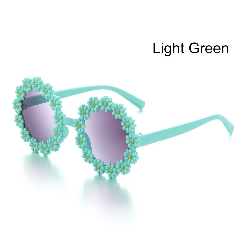 Round Flower Sun Glasses for Kids Cute Daisy Sunglasses Children Outdoor Sun Protection Shades Fashion Funny Party Eyewear Quake Light Green