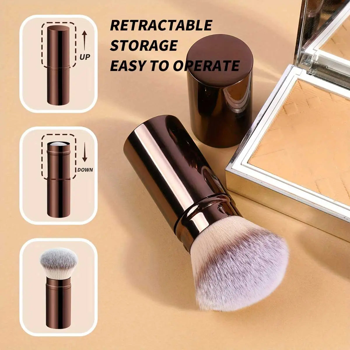 3pcs Professional Extendable Face Makeup Brushes, Blush Powder Foundation Brushes, Synthetic Soft Brushes For Liquid Cosmetics Quake