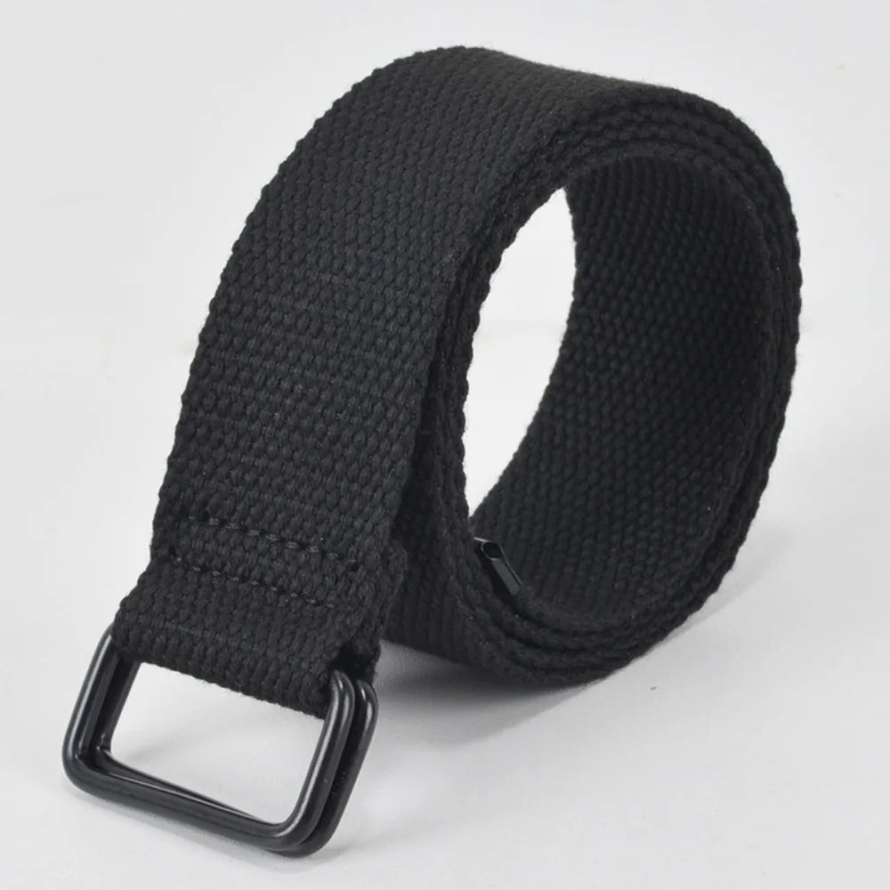 Fashion Free Punch Canvas Belt Double Ring Buckle Cotton Canvas Buckle Belt Cloth Fabric Best Canvas Belts Men's Quake