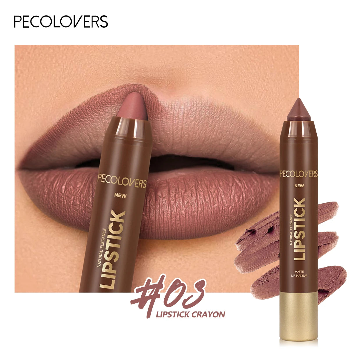Multi-Color Matte Lipstick Crayon, Long-Lasting & Natural Effect Crayon, for Brown Tone, Matte Finish & High Pigmented Quake 03