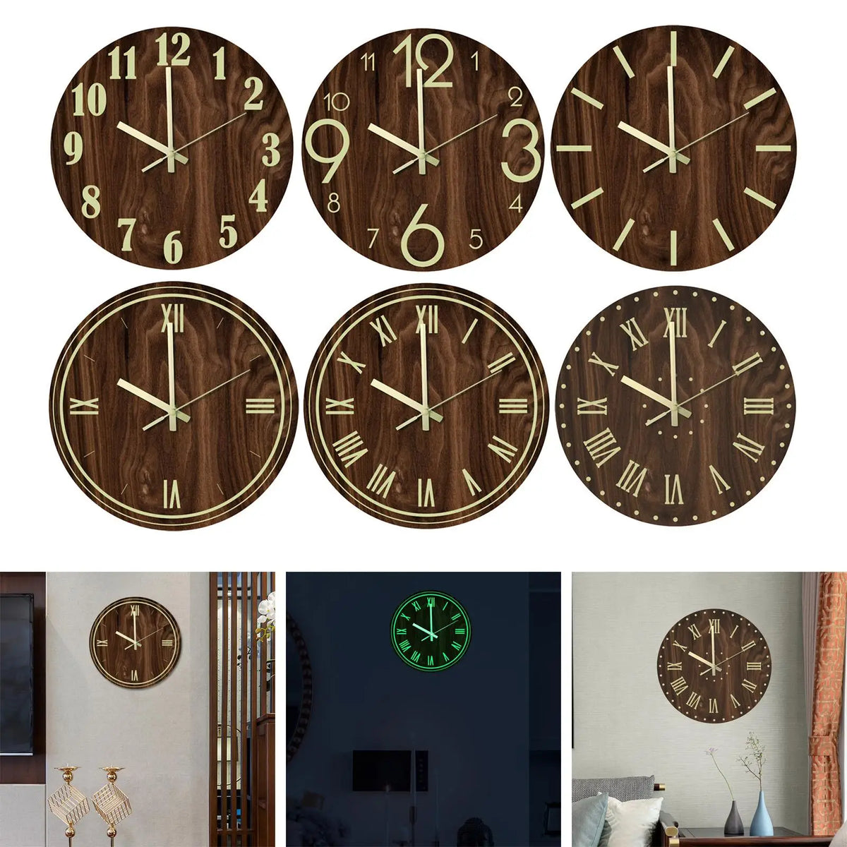 Acrylic Luminous Wall Clock 12 Inch Silent Dark Clocks Battery Operated Bedroom Decor Quake