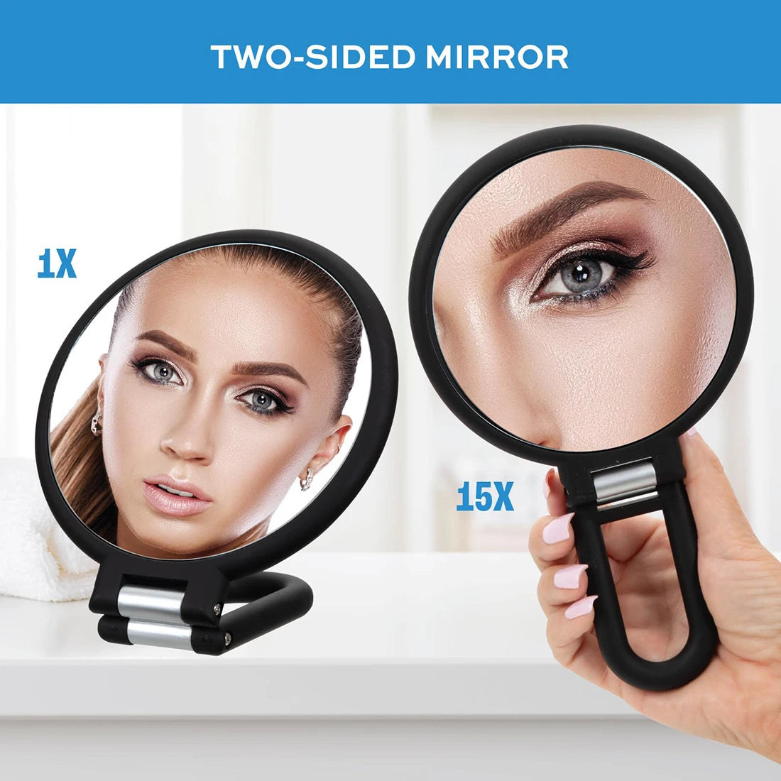 15x 20x 30x Makeup Magnifying Mirror, Adjustable Double Sided Handheld Mirror Foldable Travel Magnifying Mirror with Handle Quake