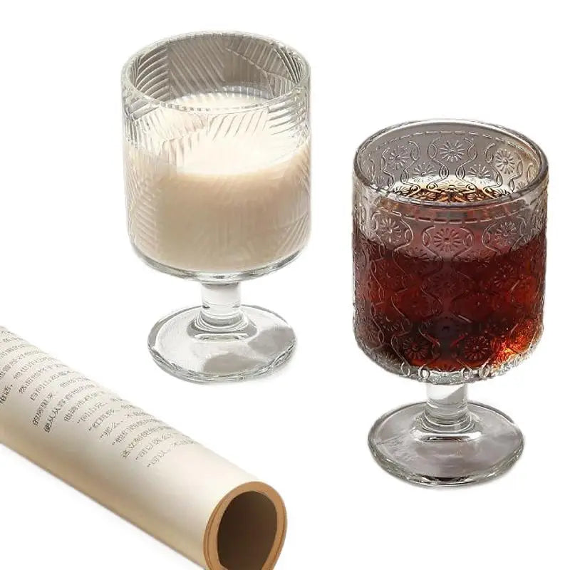 Vintage ins Wind Sunflower relief glass high appearance level wine glass design sense drink juice stemware glass Quake