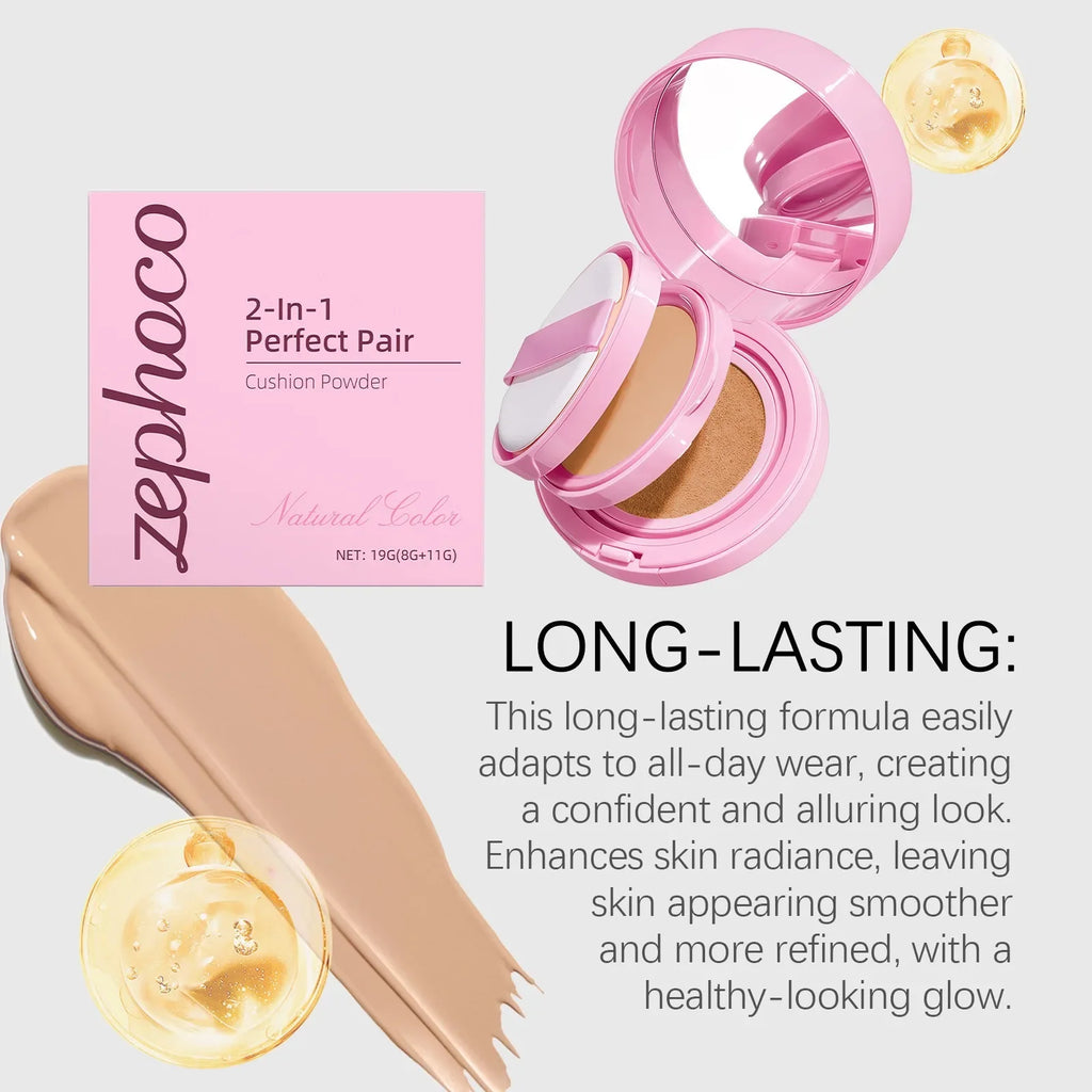 Zephoco2-in-1Cushion Foundation Lightweight Hydrating Long Lasting Daily Wear Photo Ready Ideal for Graduation And Party Makeup Quake