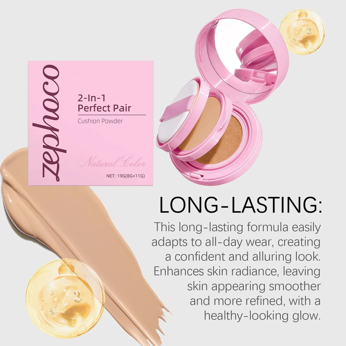 Zephoco2-in-1Cushion Foundation Lightweight Hydrating Long Lasting Daily Wear Photo Ready Ideal for Graduation And Party Makeup Quake