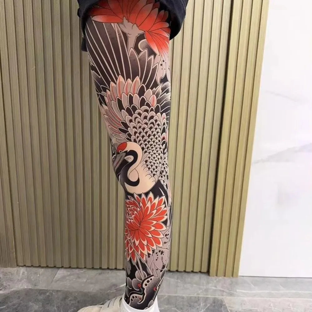 Full Leg Fake Tattoo Socks Printed Tights Cycling Fishing Elastic Socks Sun-proof Cool Personalized Driving Sexy Stockings Quake One Size 5