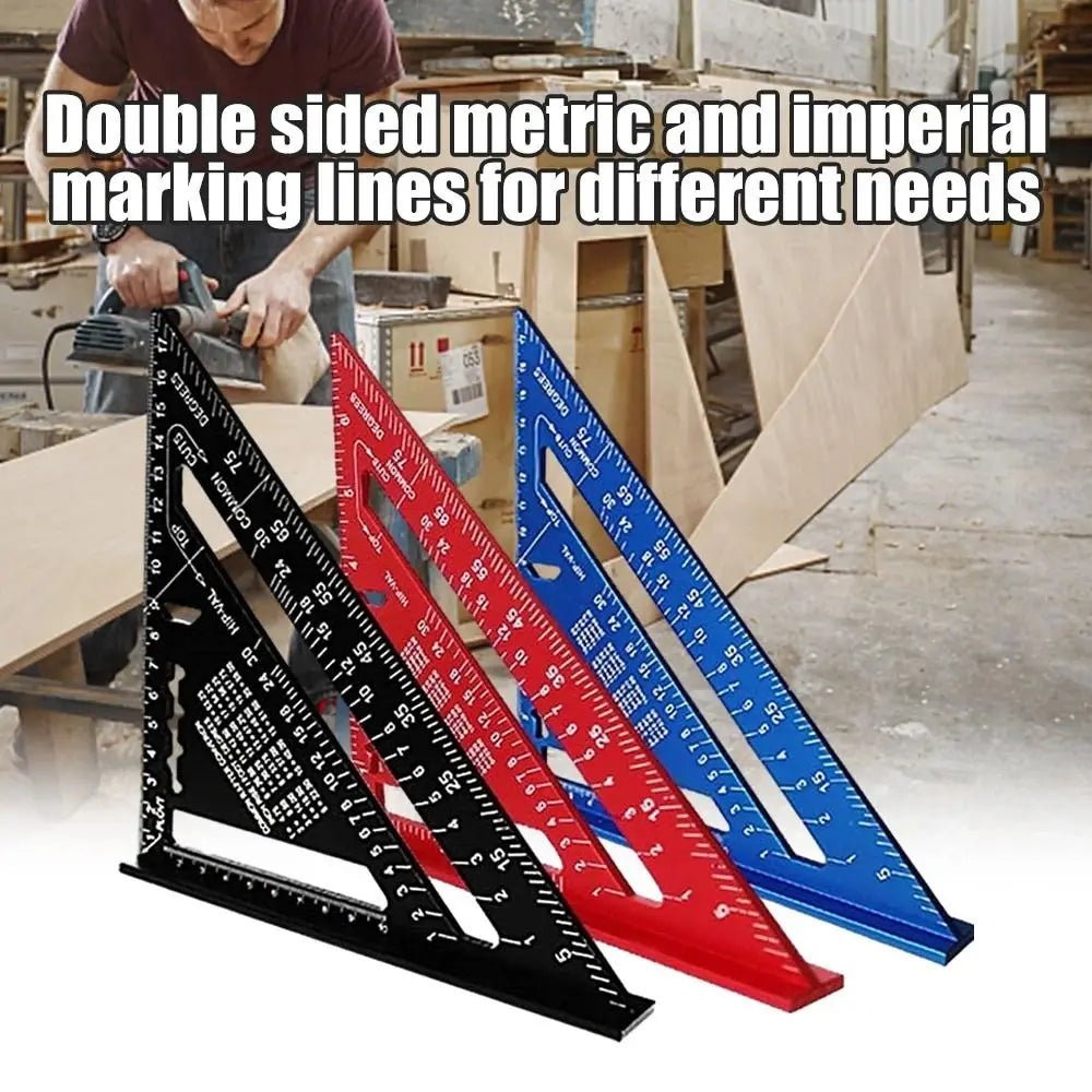 New 7Inch Triangle Ruler Measurement Tool Aluminium Alloy Carpenter Tools Inch Metric Angle Ruler Speed Square Woodworking Tools Quake