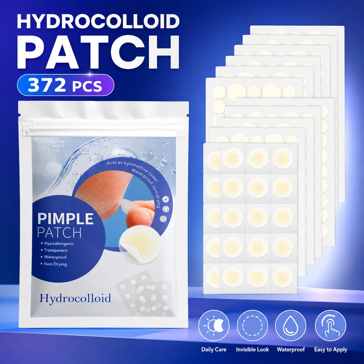 372pcs Hydrocolloid Acne Pimple Patch, Hydrocolloid Spot Stickers, Covering Zits and Defect, Nighttime Spot Stickers for Face Quake