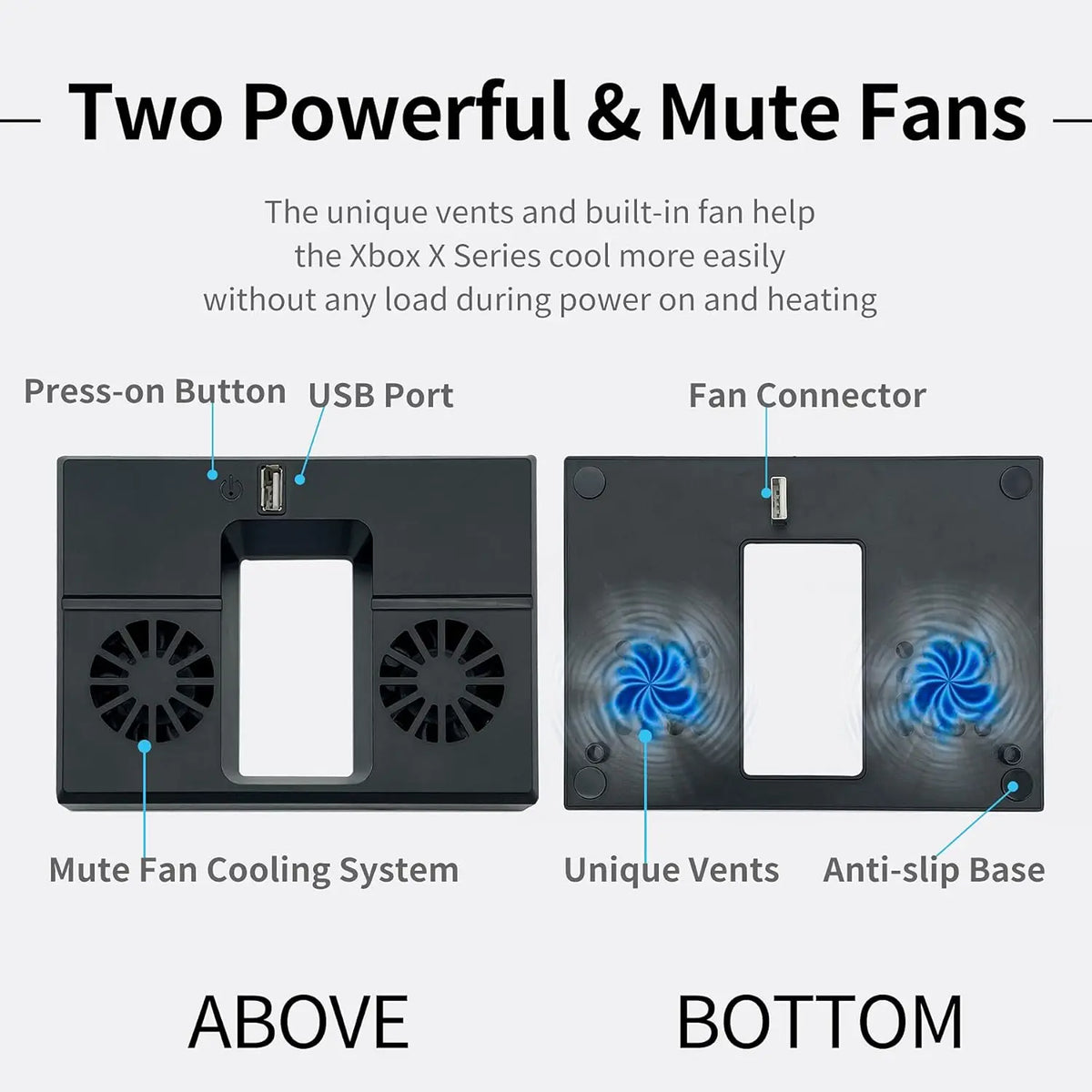 Console Cooling Fan Compatible for Xbox Series X USB External Cooler Turbo Temperature Control Fan Console Cooling System for Xb Quake