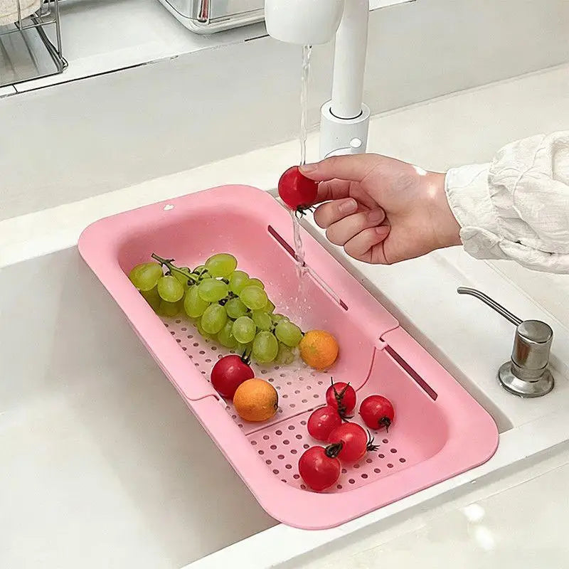1Pcs Telescopic Sink Drain Basket Plastic Kitchen Sink Storage Basket Quake Pink