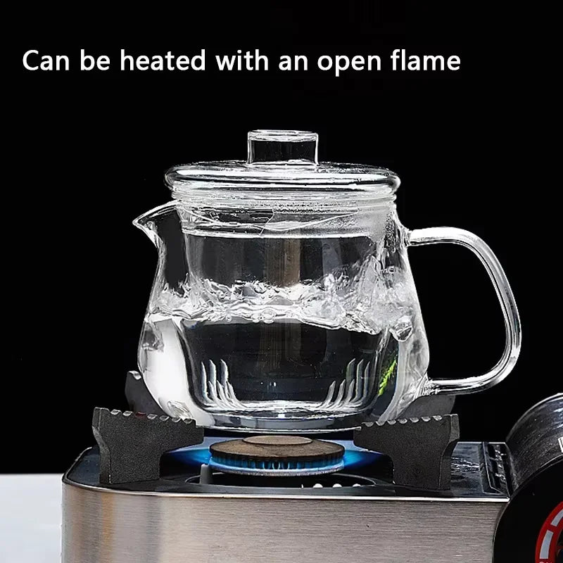 YWDL 480/600ML Glass Teapot Heat Resistant Borosilicate Clear Tea Kettle With Infuser Dishwasher Stovetop Friendly Loose Leaf Quake