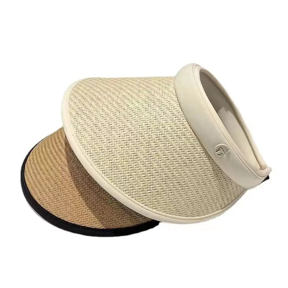 Sweet Visors Straw Hat Sun Protection UV Protection Beach Hat Large Eaves Empty Top Hat Quake