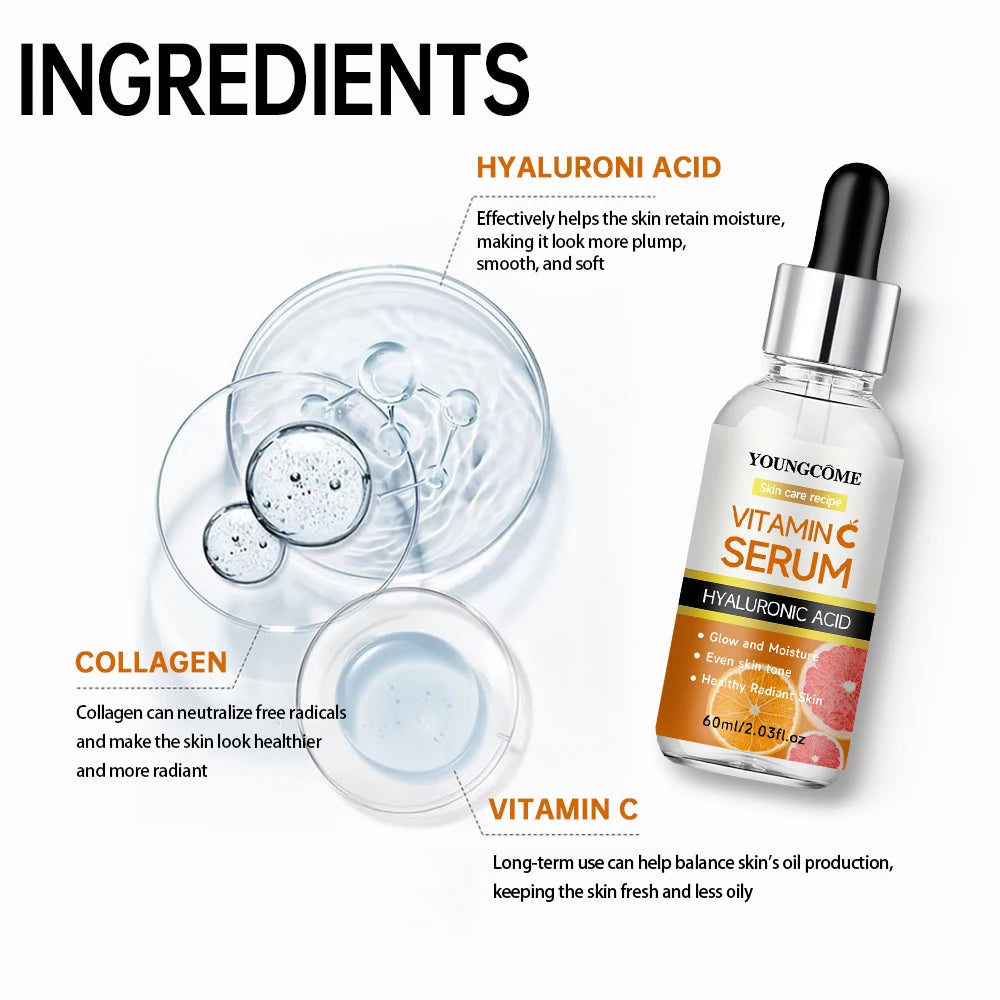 Vitamin C Facial Serum Anti Aging Whitening Brightening Dark Spots Freckle Remove Hyaluronic Acid Vitamin E 40ML /60ML 2025 Quake
