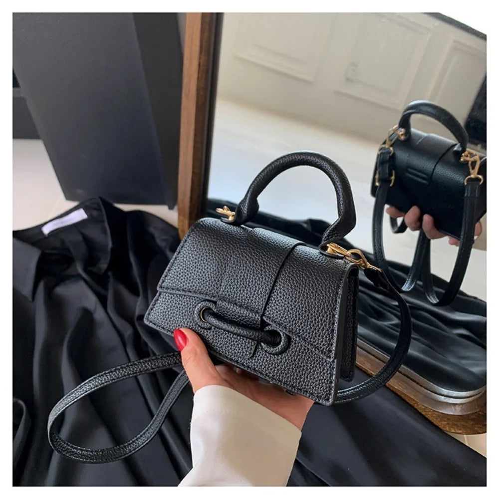 High Quality PU PU Leather Bag Solid Color Buckle Square Bag Shoulder Crossbody Bag Quake Black