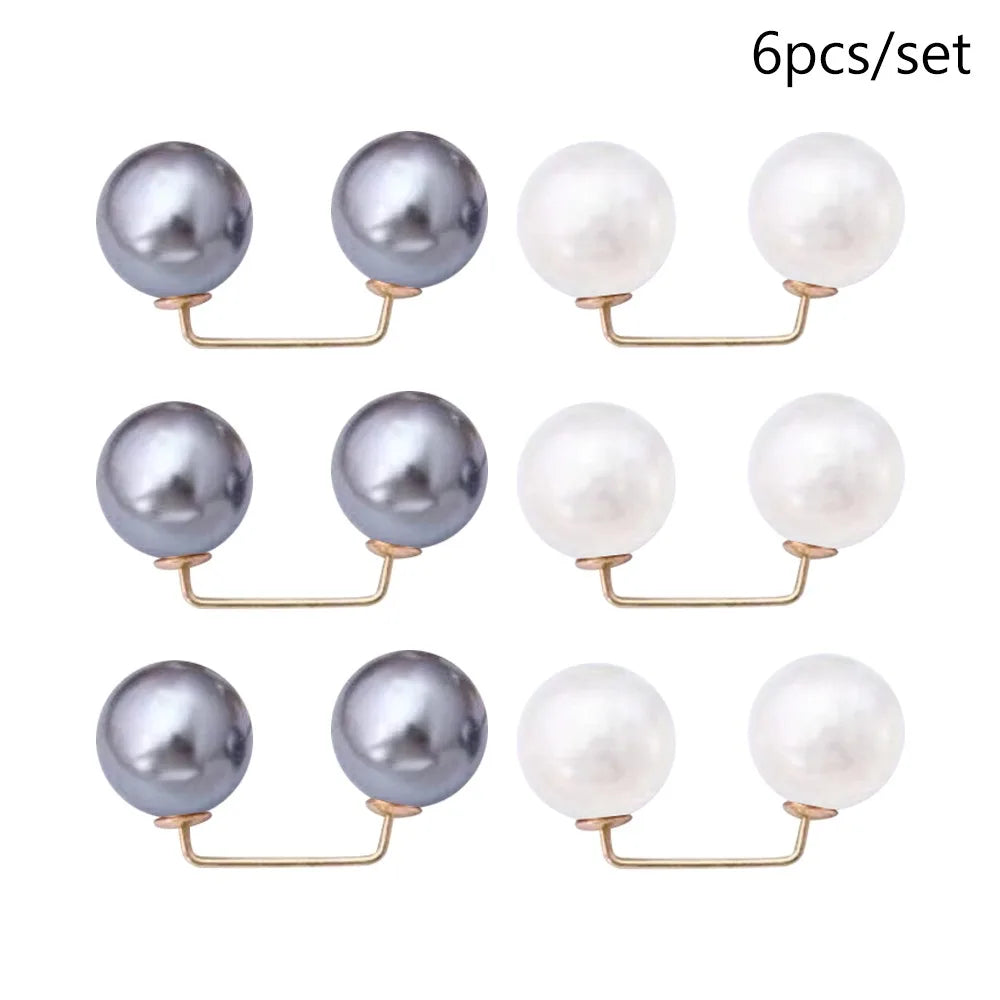 3/6/8PCS Double Head Pin Pearl Brooch Adjustable Collar Clip Non-Slip Safety Pins DIY Sewing Multi-Purpose Brooches Quake Style 3