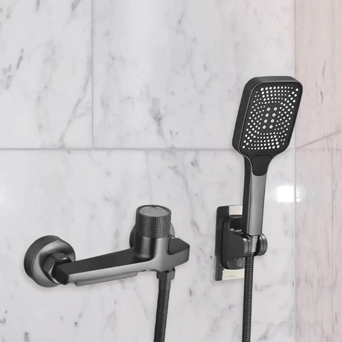 Bathtub Faucet with Hand Shower Set High Temperature Resistant with Rotating Gear Simple Hot and Cold Water Wall Mounted Quake