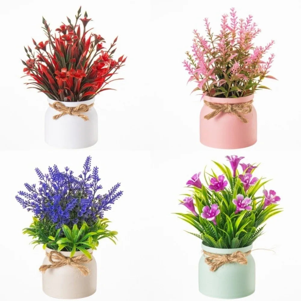 Mini Fake Potted Flowers Evergreen Bonsai Artificial Flower Bonsai Fake Plant Table Decor Potted Ornaments Desktop Decoration Quake