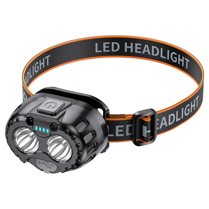 Outdoor Headlamp USB Rechargeable Work Flashlight Multifunctional Head Torch Mini LED Headlight for Camping Fishing Hiking Quake black