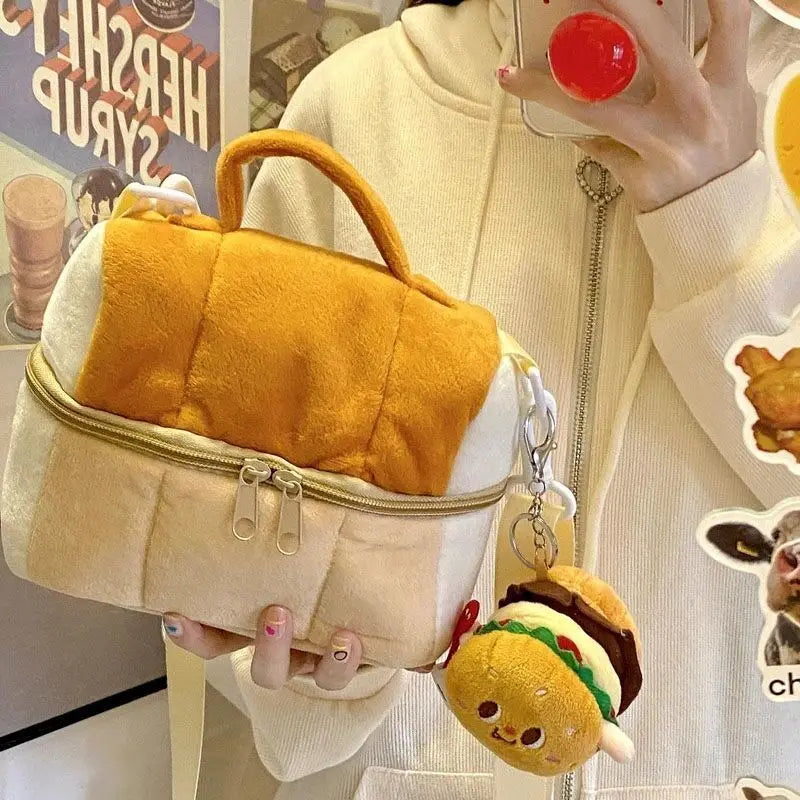 Cosmetic Bag Nylon Cotton Casual Zipper Solid Bread Shape Storage Bag Camera Bag Purse Korean Lovely Quake