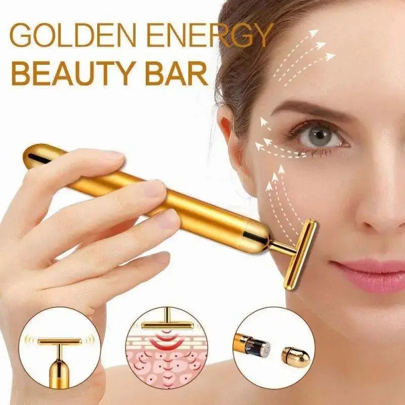 24K Electric Face-Lifting Rose Gold Stick T-Shaped Tacial Massager Skin Tightening Electric Beauty Instrument Quake