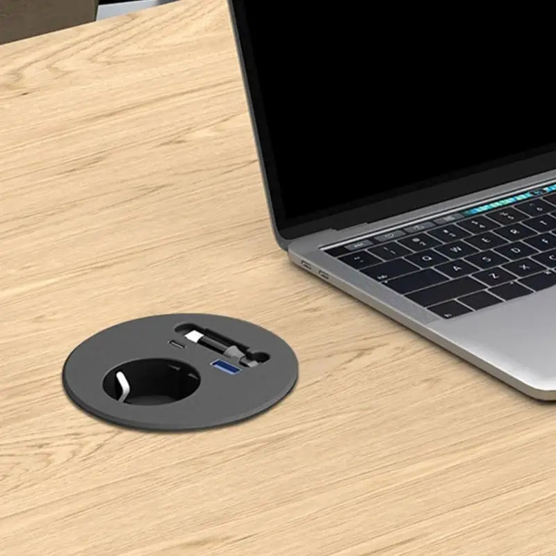 Embedded Round European Socket With 70cm Retractable Cable For Desk Installation And Fast Charging K1KF Quake