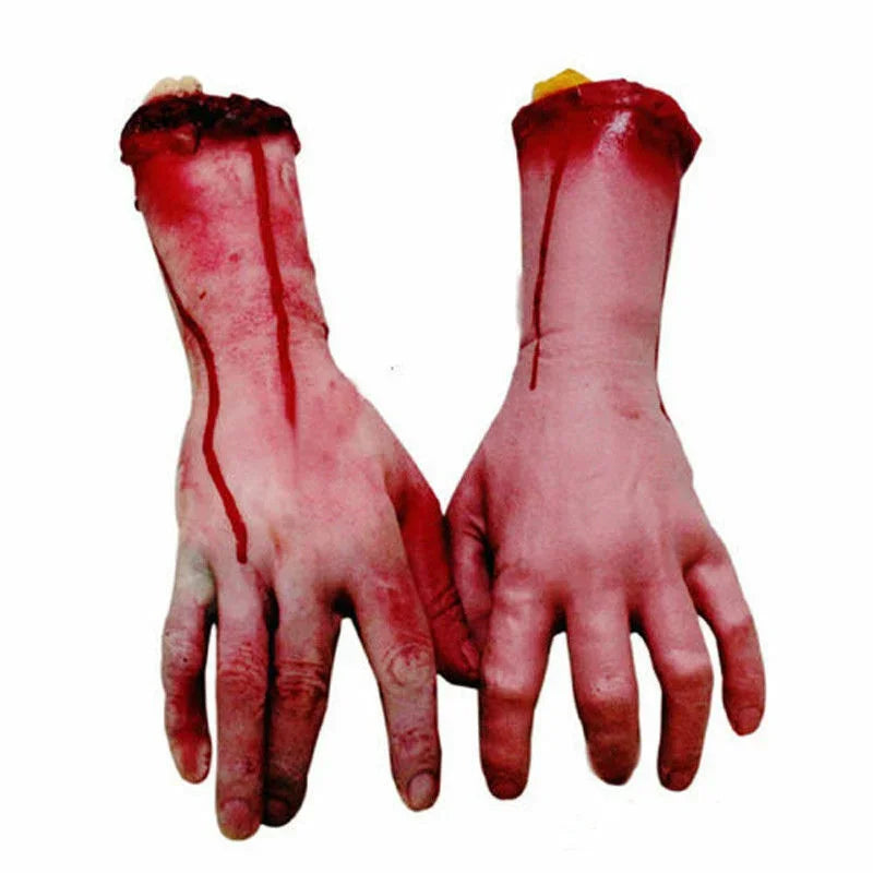 Scary Simulation Life Size Arm Halloween Horror Fake Arm Hand Latex Cut Off Hand Bloody Halloween Prop Haunted Party Decoration Quake