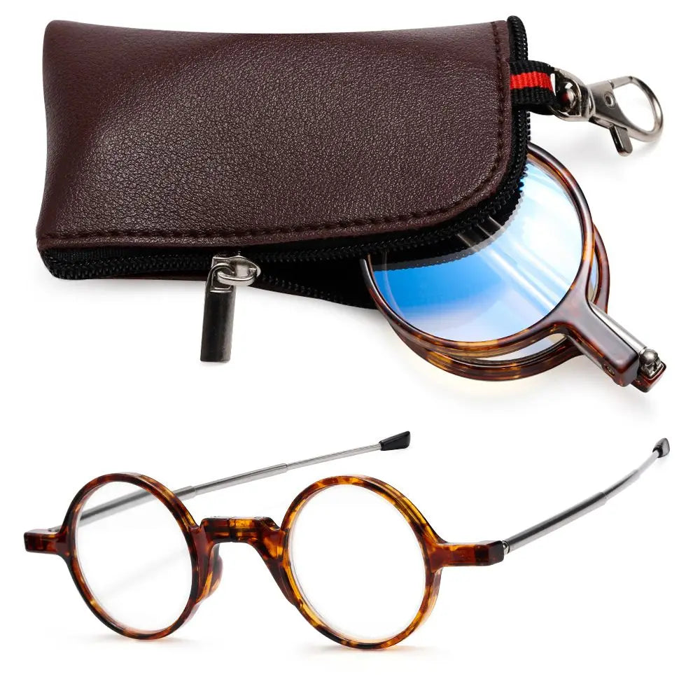 Mini Compact Reading Glasses for Women Men Portable Folding Presbyopia Eyeglasses Readers Eyewear with Fashion PU Leather Case Quake