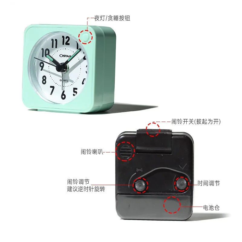 Japanese silent sweep second alarm clock creative bedside fashion with night light postgraduate entrance exam mini alarm clock Quake