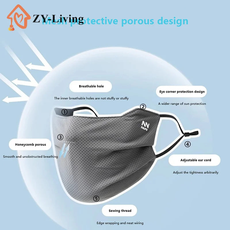 Sun Protection Face Mask For Men Reusable Breathable UV Face Shield Solid Color Washable Face Mask Summer Cycling Face Mask Quake