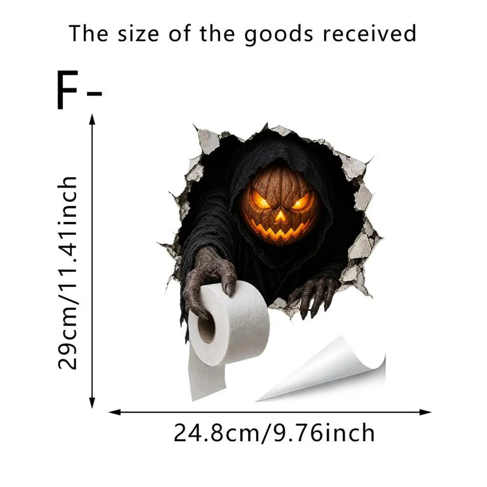 2DHalloween Toilet Decal Holiday Horror Bathroom Decal Break Through Wall Toilet Tank Sticker for Indoor Home Apartment Bathroom Quake C