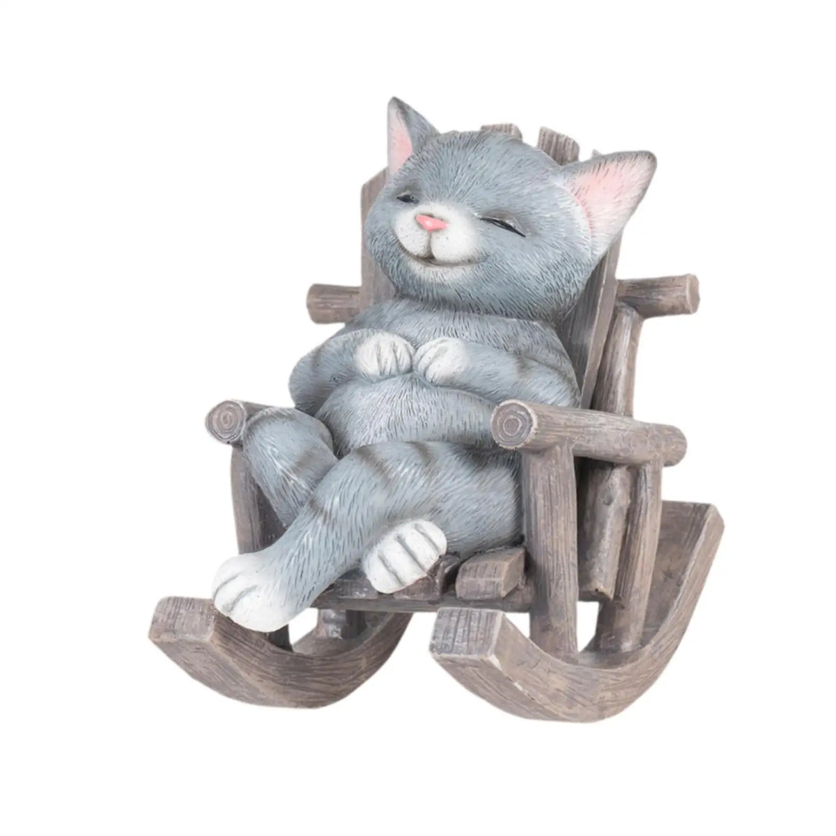 Rocking Chair Animal Statue Creative Decoration Adorable Art Craft Micro Landscape Small Sculpture for Home Office Living Room Quake