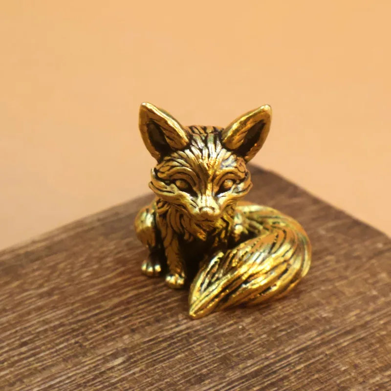1pc mini Brass fox desktop ornament copper study desktop decoration creative gift crafts small ornament Quake