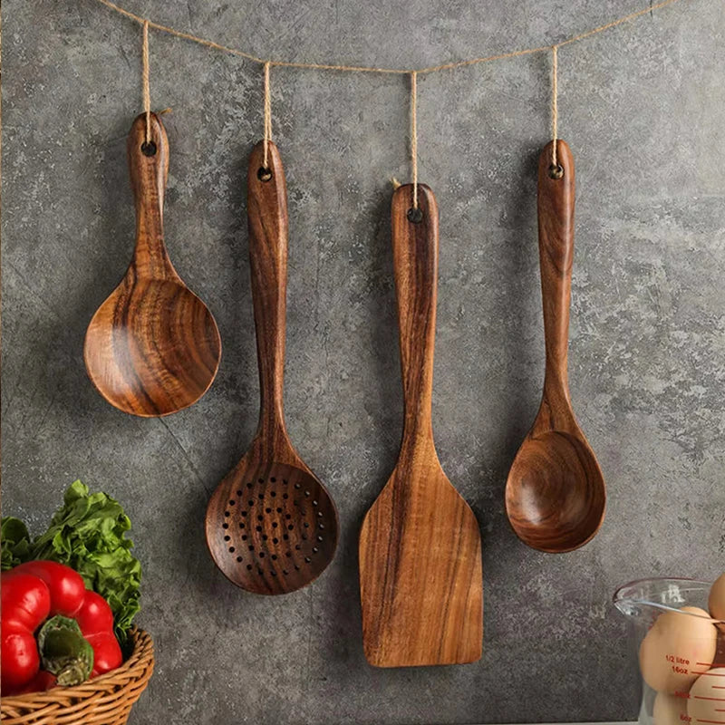 Teak Wooden Spatulas Kitchen Utensils Cooking Utensil Eco-Friendly Wood Spatula for Non Stick Cookware Quake