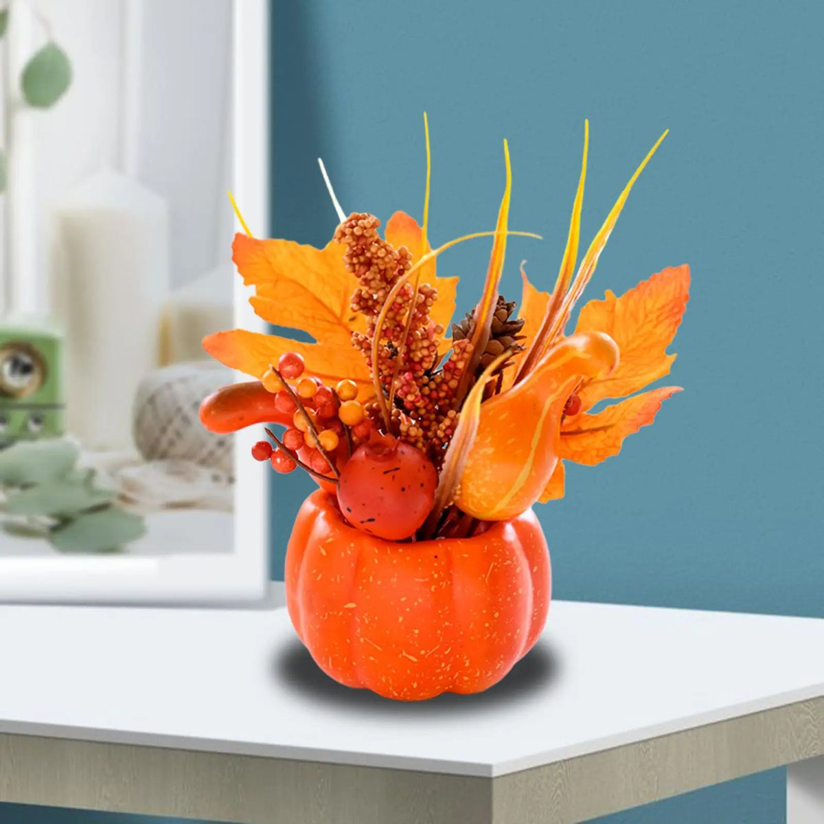 Pumpkin with Flowers Thanksgiving Decoration Fall Pumpkin Centerpiece Halloween Pumpkin Decor Quake B