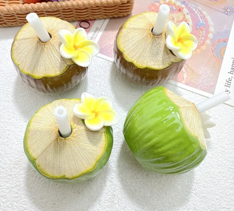 5Pcs Simulated Miniature 3D Food Play Coconut Juice Resin Ornaments Green Brown For Phone DIY Hairpin Jewelry Making Accessories Quake random mixed