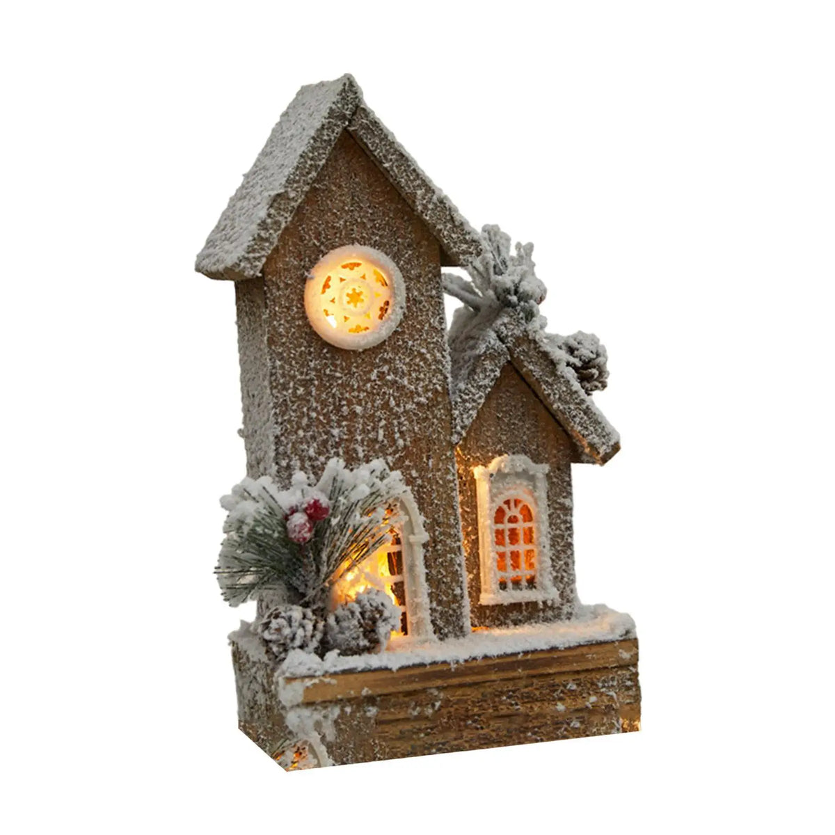 Wooden Christmas Village House Model with Light Xmas Displays Decorative 5.5x4x10.2inch for Living Room Lightweight Versatile Quake Style B