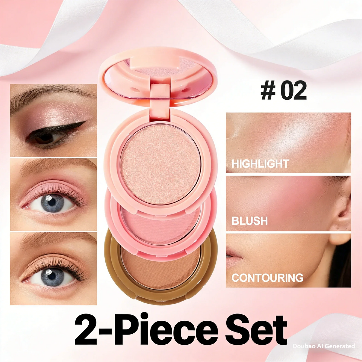 Miss Lara 3-Layer Makeup Palette High-Gloss Blush Pearlescent Matte Finish Multifunctional Valentine's Day Gift for Women Quake 2PCS