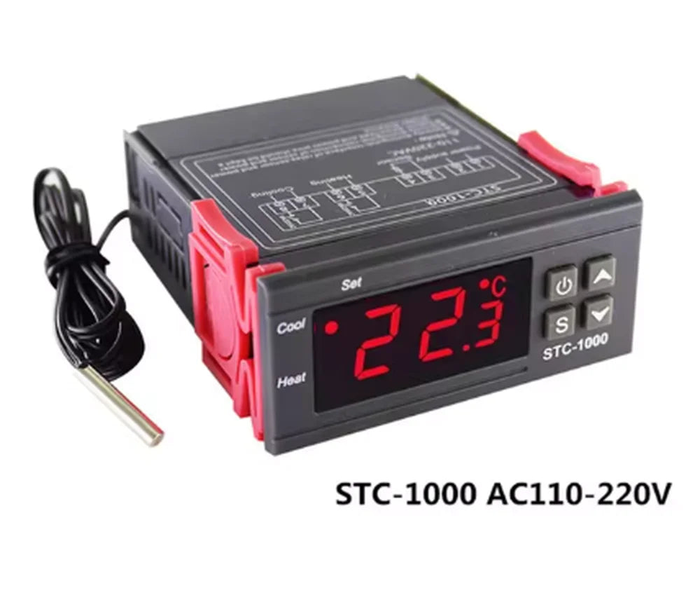STC-1000 Digital LED Temperature Controller Heating Cooling Centigrade Thermostat 2 Relays Output with NTC Sensor Probe 12v 24v Quake 220V