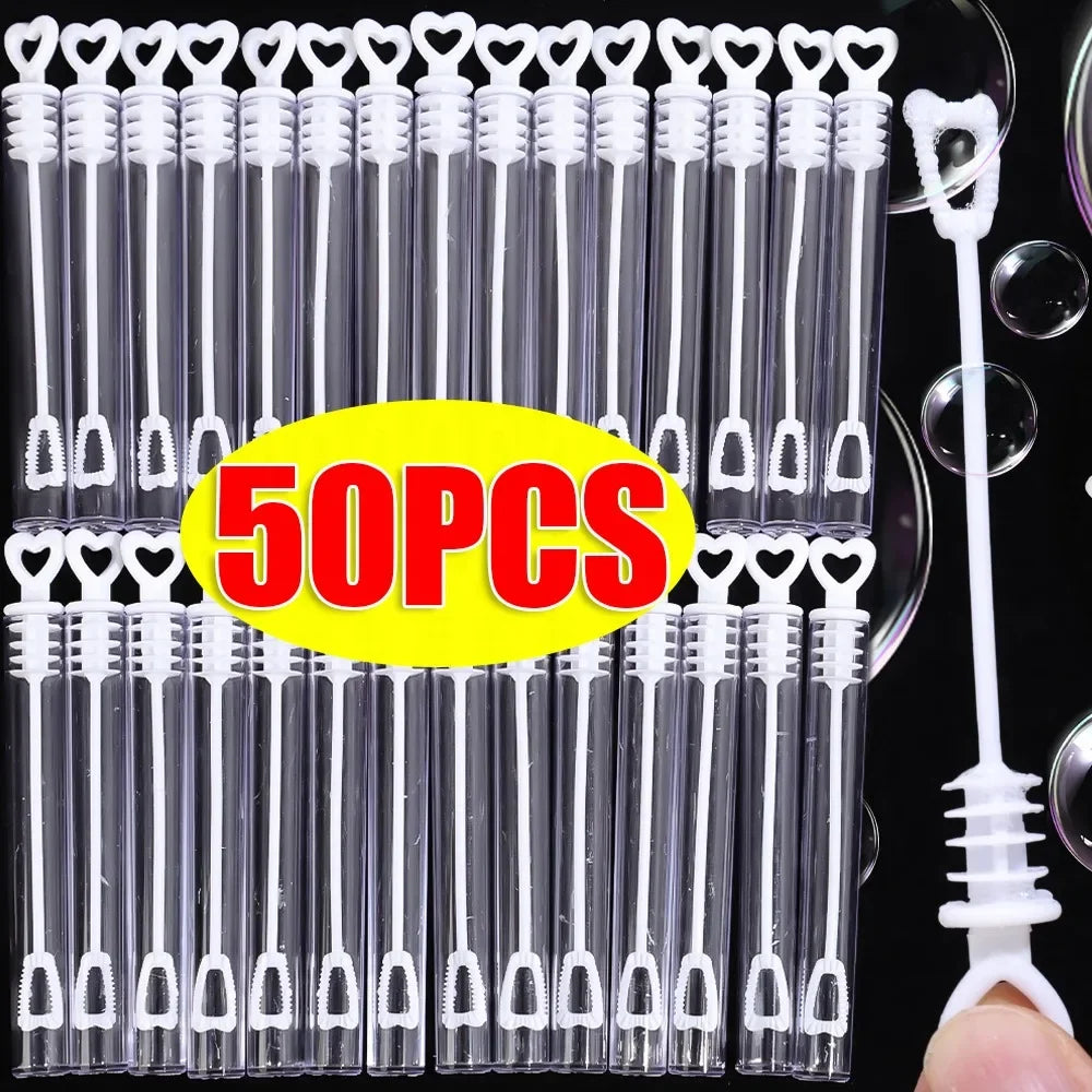 50/10pcs Love Heart Wand Tube Clear Empty Bubbles Soap Bottles with Heart Handle Wedding Gifts for Guests Party Decor Kids Toys Quake