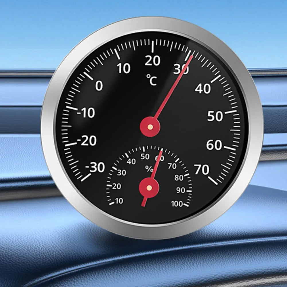 Mechanical Vehicle Thermometer Hygrometer Car Temperature Humidity Meter for Indoor Outdoor Use 30 to 70 Celsius Clear Pointer Quake