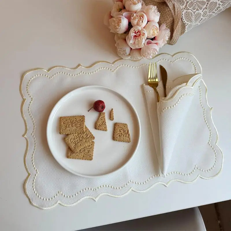 1Pcs Embroidered Placemat Polyester Cotton Table Decoration Mat , 45x32cm Quake A5